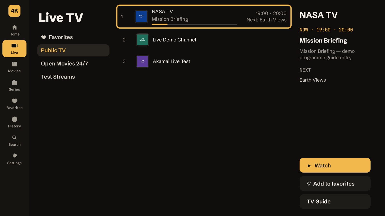 4Klive live TV with the programme guide filled in automatically
